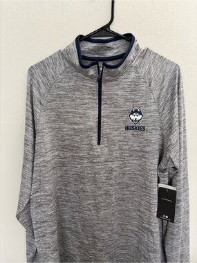 UConn Huskies Gray Heather Quarter-Zip Pullover with Navy Trim
